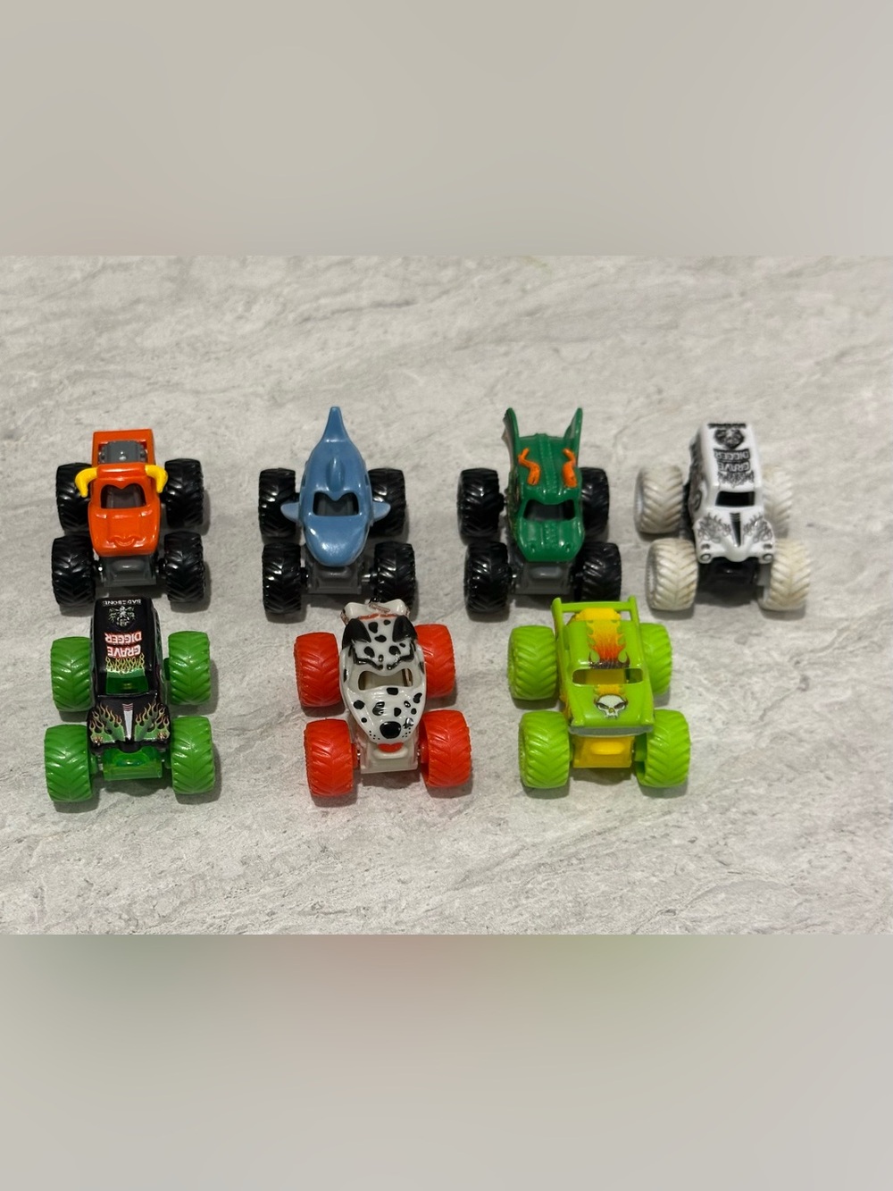 Mini Monster Truck Toy Set Monster Jam- Megalodon, Grave Digger, El Toro Loco